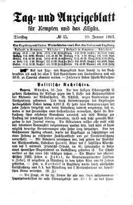 Tag- und Anzeigeblatt für Kempten und das Allgäu Dienstag 20. Januar 1863