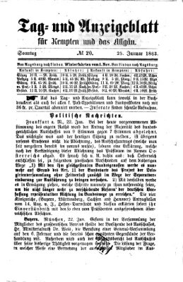 Tag- und Anzeigeblatt für Kempten und das Allgäu Sonntag 25. Januar 1863