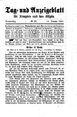 Tag- und Anzeigeblatt für Kempten und das Allgäu Donnerstag 29. Januar 1863