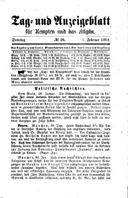 Tag- und Anzeigeblatt für Kempten und das Allgäu Sonntag 1. Februar 1863