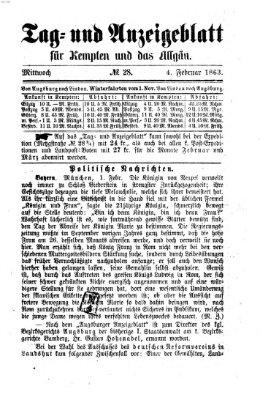 Tag- und Anzeigeblatt für Kempten und das Allgäu Mittwoch 4. Februar 1863