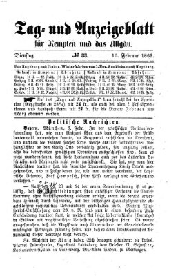 Tag- und Anzeigeblatt für Kempten und das Allgäu Dienstag 10. Februar 1863