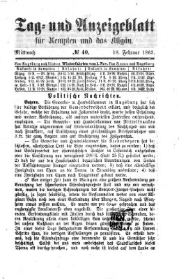 Tag- und Anzeigeblatt für Kempten und das Allgäu Mittwoch 18. Februar 1863