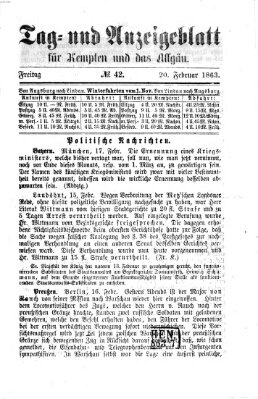 Tag- und Anzeigeblatt für Kempten und das Allgäu Freitag 20. Februar 1863