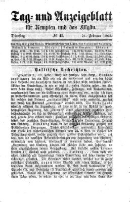 Tag- und Anzeigeblatt für Kempten und das Allgäu Dienstag 24. Februar 1863