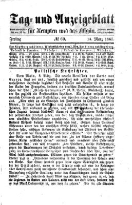 Tag- und Anzeigeblatt für Kempten und das Allgäu Freitag 13. März 1863