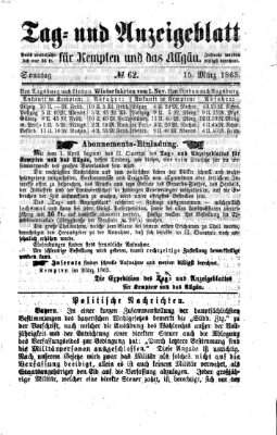 Tag- und Anzeigeblatt für Kempten und das Allgäu Sonntag 15. März 1863