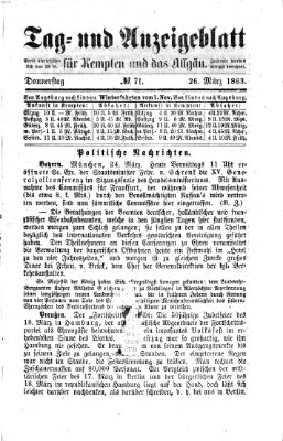 Tag- und Anzeigeblatt für Kempten und das Allgäu Donnerstag 26. März 1863