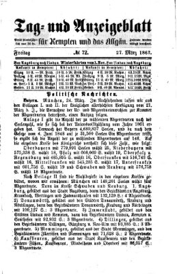 Tag- und Anzeigeblatt für Kempten und das Allgäu Freitag 27. März 1863