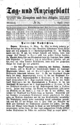 Tag- und Anzeigeblatt für Kempten und das Allgäu Mittwoch 1. April 1863