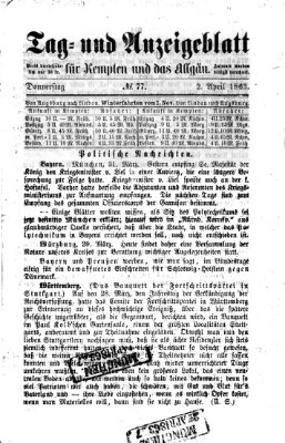 Tag- und Anzeigeblatt für Kempten und das Allgäu Donnerstag 2. April 1863