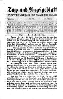 Tag- und Anzeigeblatt für Kempten und das Allgäu Samstag 18. April 1863