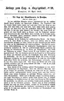 Tag- und Anzeigeblatt für Kempten und das Allgäu Donnerstag 23. April 1863