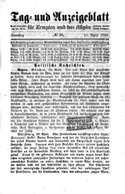 Tag- und Anzeigeblatt für Kempten und das Allgäu Samstag 25. April 1863