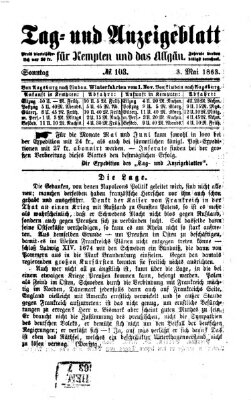 Tag- und Anzeigeblatt für Kempten und das Allgäu Sonntag 3. Mai 1863