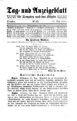 Tag- und Anzeigeblatt für Kempten und das Allgäu Dienstag 19. Mai 1863