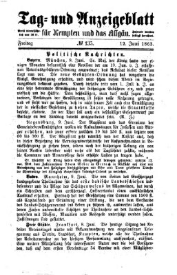 Tag- und Anzeigeblatt für Kempten und das Allgäu Freitag 12. Juni 1863