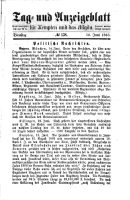 Tag- und Anzeigeblatt für Kempten und das Allgäu Dienstag 16. Juni 1863