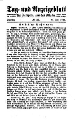 Tag- und Anzeigeblatt für Kempten und das Allgäu Samstag 20. Juni 1863