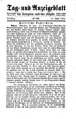 Tag- und Anzeigeblatt für Kempten und das Allgäu Dienstag 23. Juni 1863