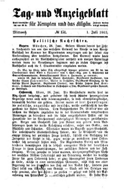 Tag- und Anzeigeblatt für Kempten und das Allgäu Mittwoch 1. Juli 1863