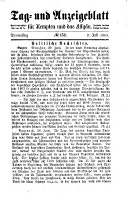 Tag- und Anzeigeblatt für Kempten und das Allgäu Donnerstag 2. Juli 1863