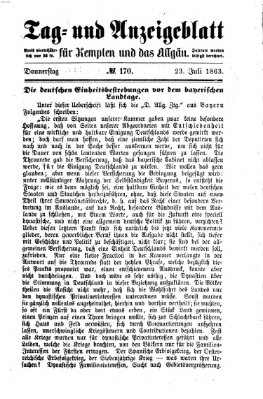 Tag- und Anzeigeblatt für Kempten und das Allgäu Donnerstag 23. Juli 1863