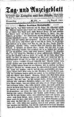 Tag- und Anzeigeblatt für Kempten und das Allgäu Donnerstag 13. August 1863