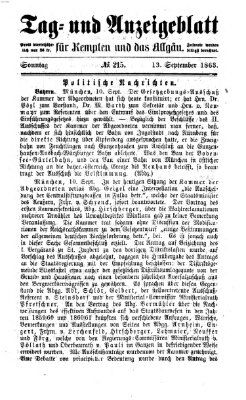 Tag- und Anzeigeblatt für Kempten und das Allgäu Sonntag 13. September 1863