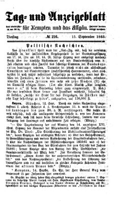 Tag- und Anzeigeblatt für Kempten und das Allgäu Dienstag 15. September 1863