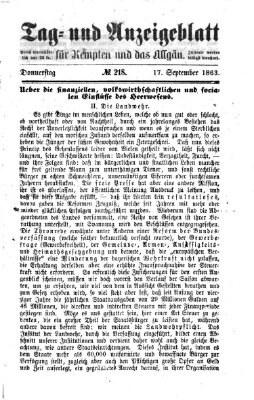 Tag- und Anzeigeblatt für Kempten und das Allgäu Donnerstag 17. September 1863