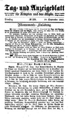 Tag- und Anzeigeblatt für Kempten und das Allgäu Dienstag 29. September 1863