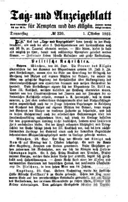 Tag- und Anzeigeblatt für Kempten und das Allgäu Donnerstag 1. Oktober 1863