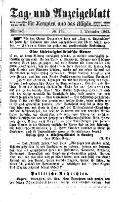 Tag- und Anzeigeblatt für Kempten und das Allgäu Mittwoch 2. Dezember 1863