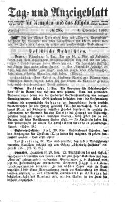 Tag- und Anzeigeblatt für Kempten und das Allgäu Freitag 4. Dezember 1863