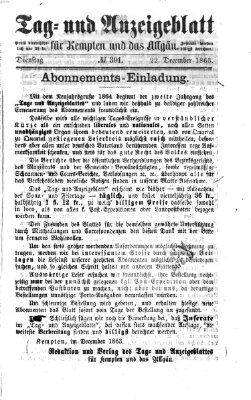 Tag- und Anzeigeblatt für Kempten und das Allgäu Dienstag 22. Dezember 1863