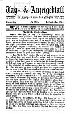 Tag- und Anzeigeblatt für Kempten und das Allgäu Donnerstag 1. September 1864