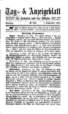 Tag- und Anzeigeblatt für Kempten und das Allgäu Samstag 3. September 1864