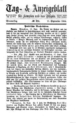 Tag- und Anzeigeblatt für Kempten und das Allgäu Donnerstag 15. September 1864