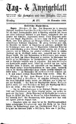 Tag- und Anzeigeblatt für Kempten und das Allgäu Dienstag 29. November 1864