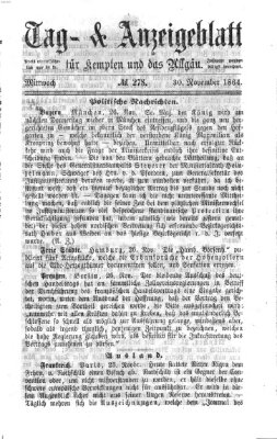 Tag- und Anzeigeblatt für Kempten und das Allgäu Mittwoch 30. November 1864