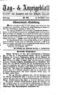 Tag- und Anzeigeblatt für Kempten und das Allgäu Sonntag 18. Dezember 1864