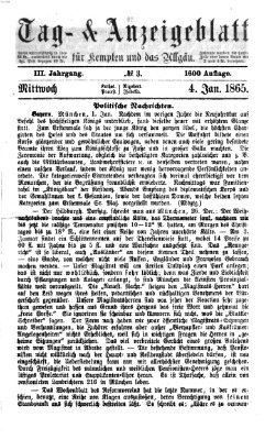 Tag- und Anzeigeblatt für Kempten und das Allgäu Mittwoch 4. Januar 1865