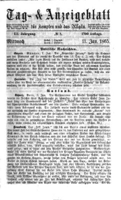 Tag- und Anzeigeblatt für Kempten und das Allgäu Mittwoch 11. Januar 1865