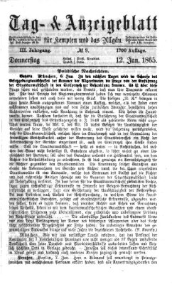 Tag- und Anzeigeblatt für Kempten und das Allgäu Donnerstag 12. Januar 1865