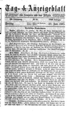 Tag- und Anzeigeblatt für Kempten und das Allgäu Freitag 20. Januar 1865