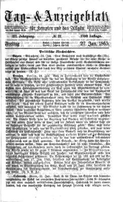 Tag- und Anzeigeblatt für Kempten und das Allgäu Freitag 27. Januar 1865