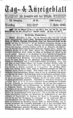 Tag- und Anzeigeblatt für Kempten und das Allgäu Dienstag 7. Februar 1865