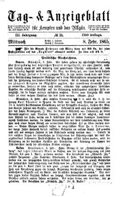 Tag- und Anzeigeblatt für Kempten und das Allgäu Mittwoch 8. Februar 1865