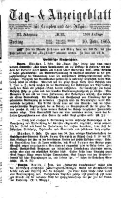 Tag- und Anzeigeblatt für Kempten und das Allgäu Freitag 10. Februar 1865